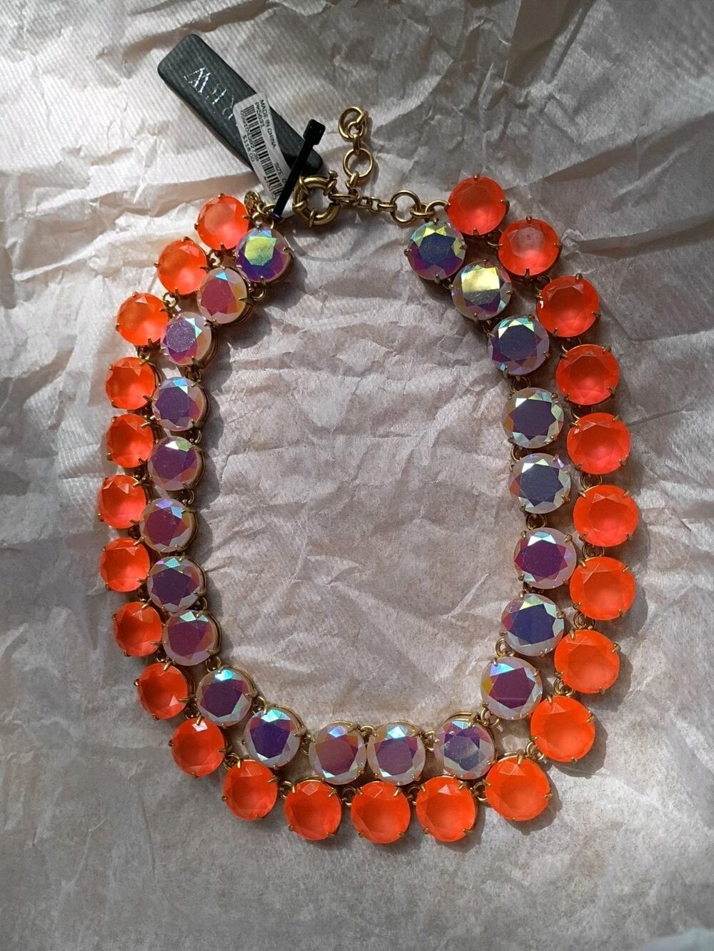 NWT J. Crew Necklace Double Row Faceted Jewels Orange Purple Iridescent Signed